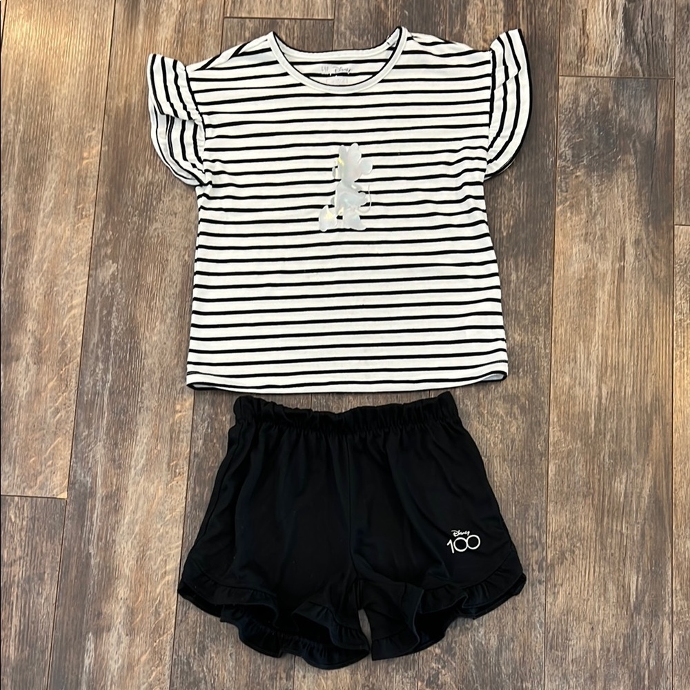 Disney Striped Top and Black Shorts Set
